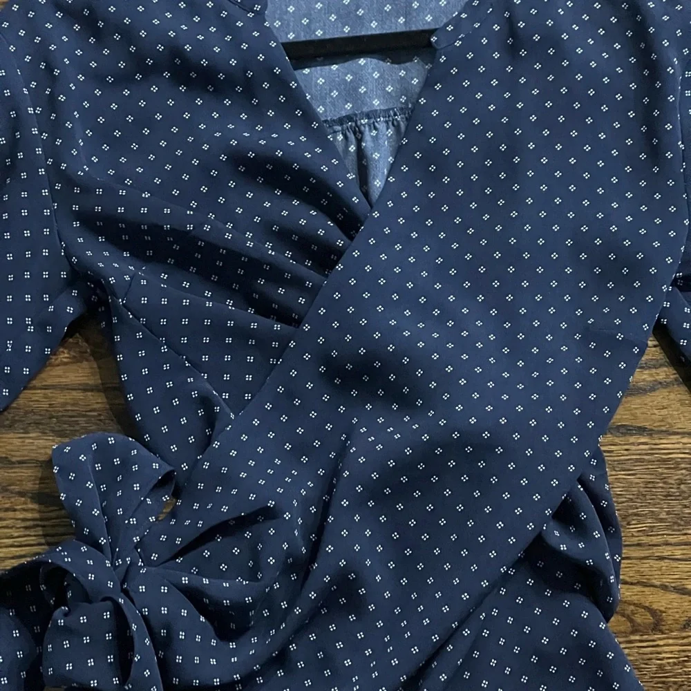J. Crew Navy Blue Polka Dot Wrap Blouse